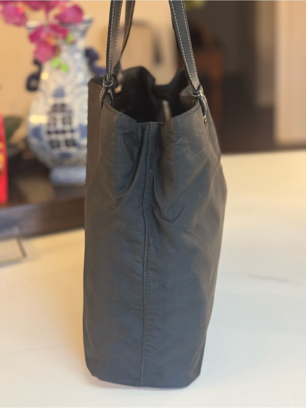 Prada Vintage Tessuto Black Nylon Shoulder Tote with Leather Top Handles Italy - Picture 4 of 17